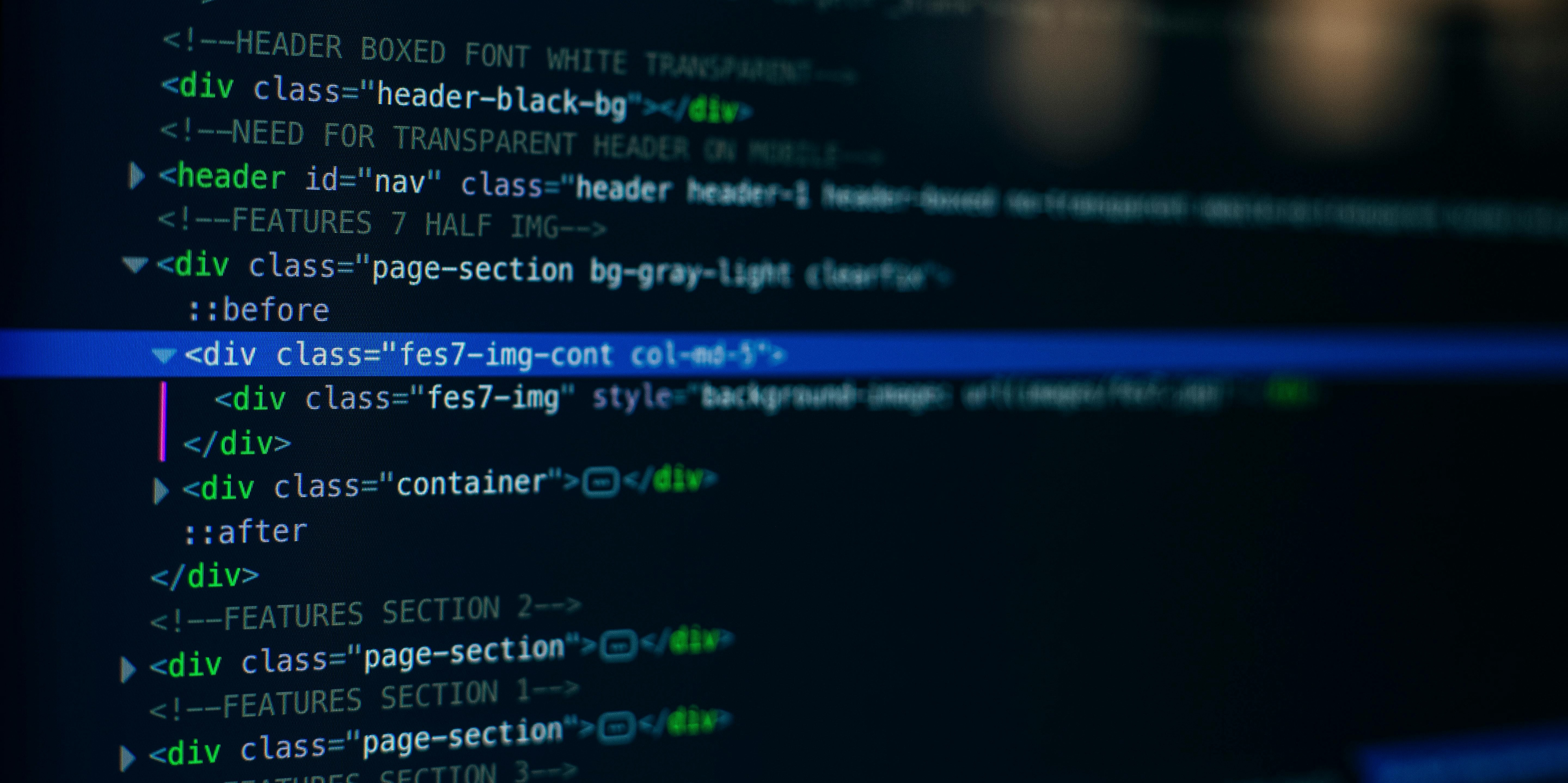 screenshot of HTML code